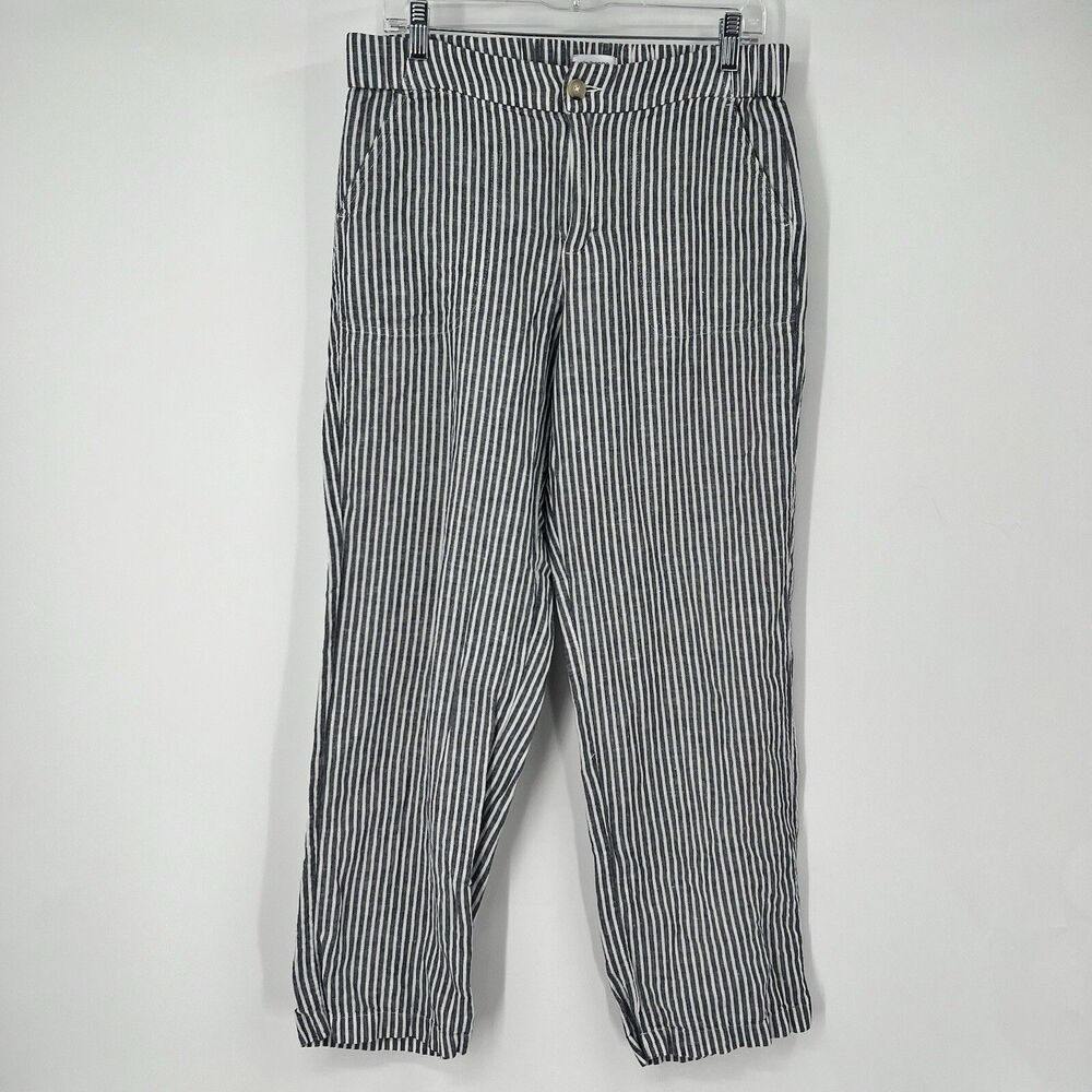 Women's Liz Claiborne M Linen Cotton Pants Striped Zip Vacation Beach Cruise